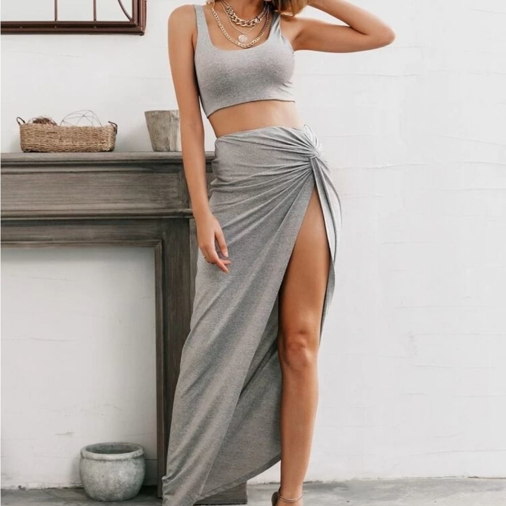 Gray Skirt and Crop Top set